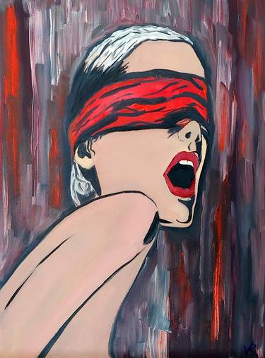 Games with the senses oil painting on canvas, red lipstick, an original gift for him, woman, pop art portrait, girl, home interior thumb