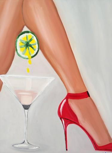 Cocktail of life  Oil painting on canvas, original gift for him, woman, pop art, girl, home interior Painting thumb