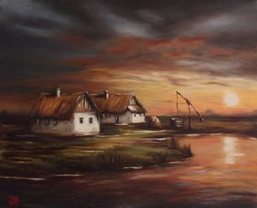 Hungarian farm in the sunset - Oil Painting thumb