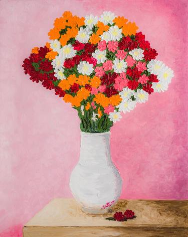 Bouquet of flowers in a white vase thumb