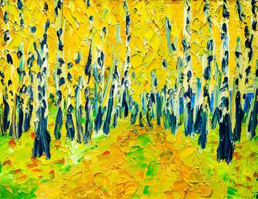 Birch tree forest in fall thumb