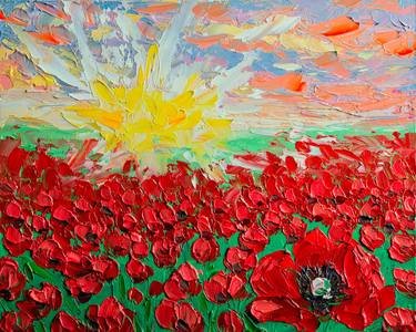 Red poppy field and sunset thumb