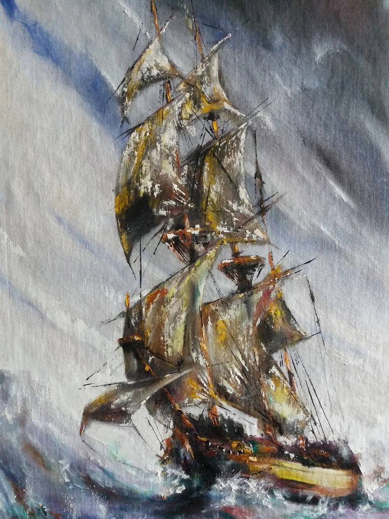 Original Fine Art Ship Painting by Mirza Latifovic