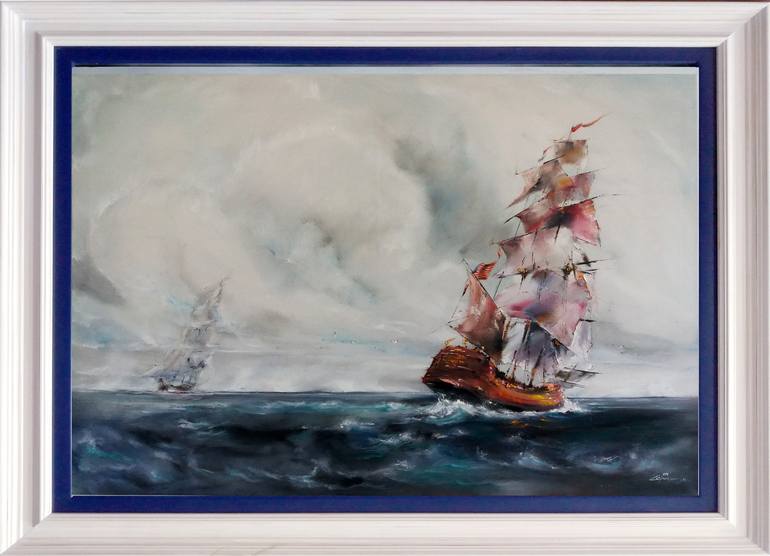 Original Fine Art Sailboat Painting by Mirza Latifovic