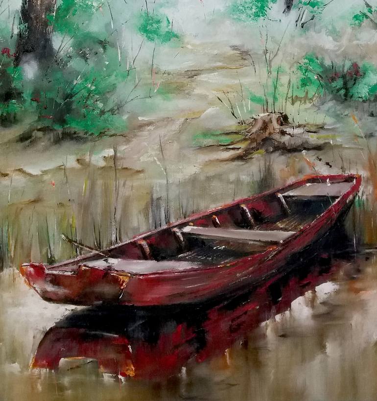 Original Fine Art Boat Painting by Mirza Latifovic