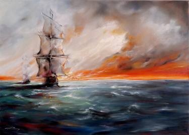 Original Fine Art Boat Paintings by Mirza Latifovic