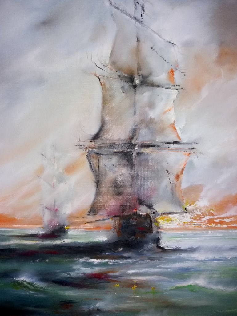 Original Boat Painting by Mirza Latifovic