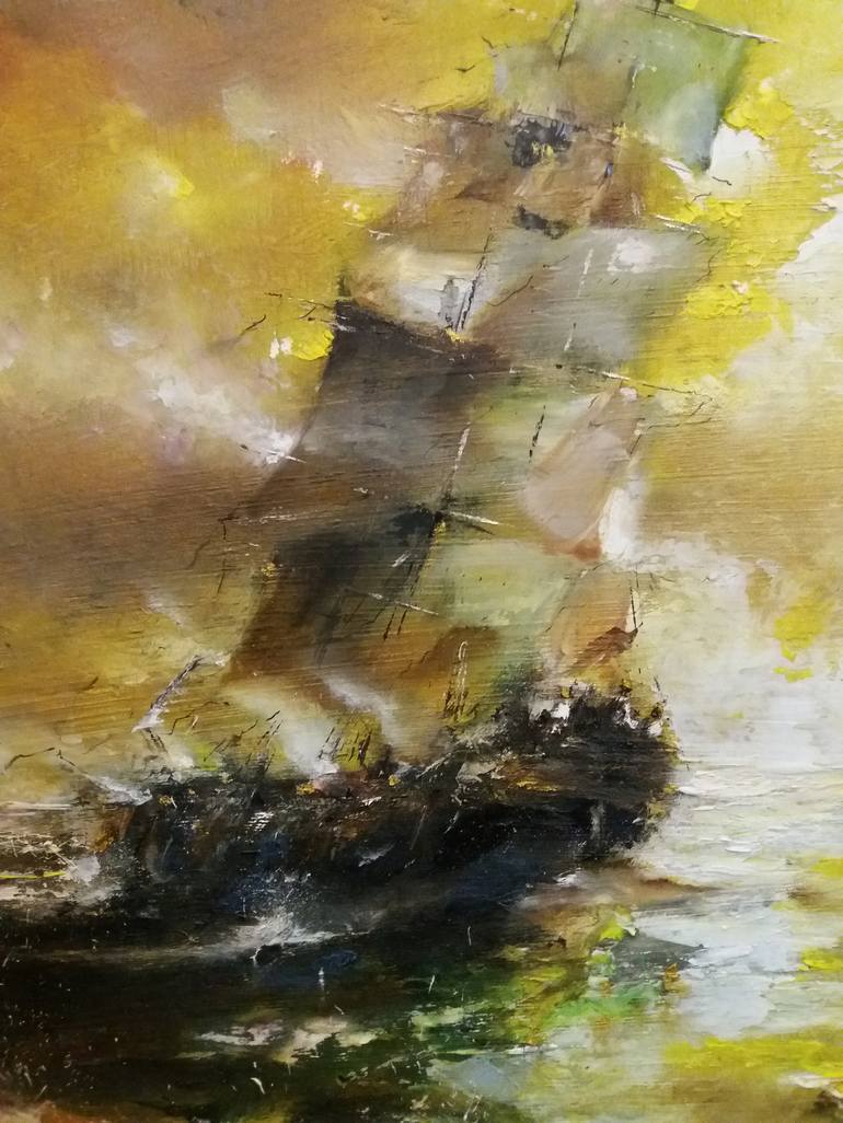 Original Fine Art Sailboat Painting by Mirza Latifovic