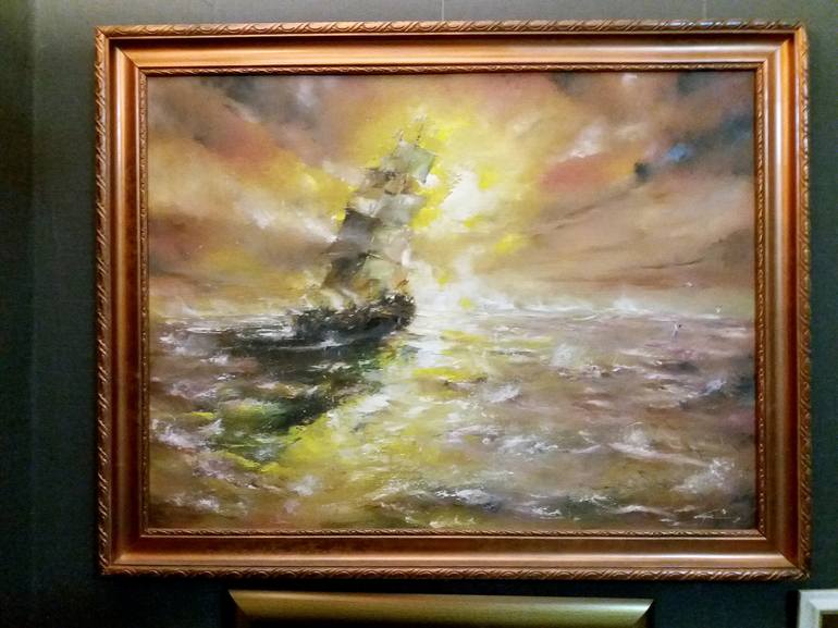 Original Fine Art Sailboat Painting by Mirza Latifovic