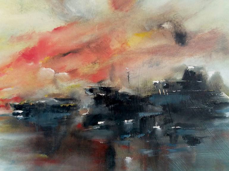 Original Impressionism Boat Painting by Mirza Latifovic