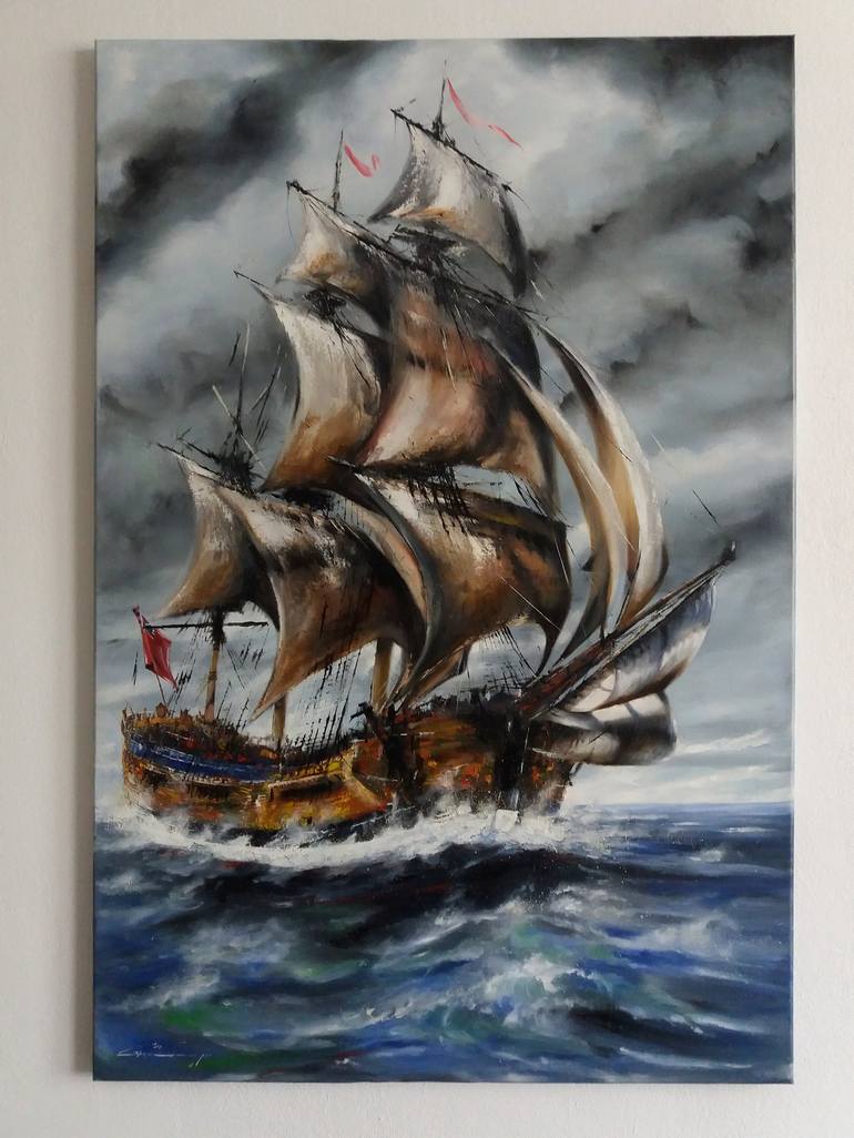 Original Fine Art Ship Painting by Mirza Latifovic