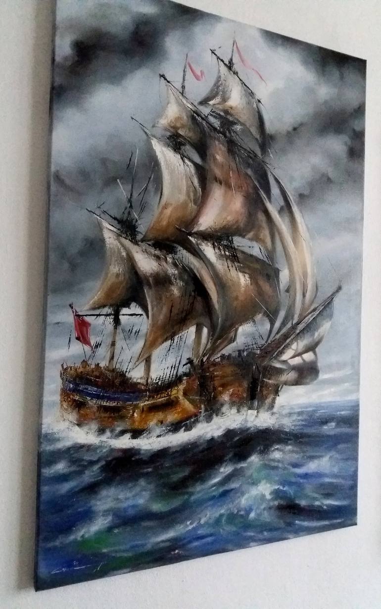 Original Fine Art Ship Painting by Mirza Latifovic