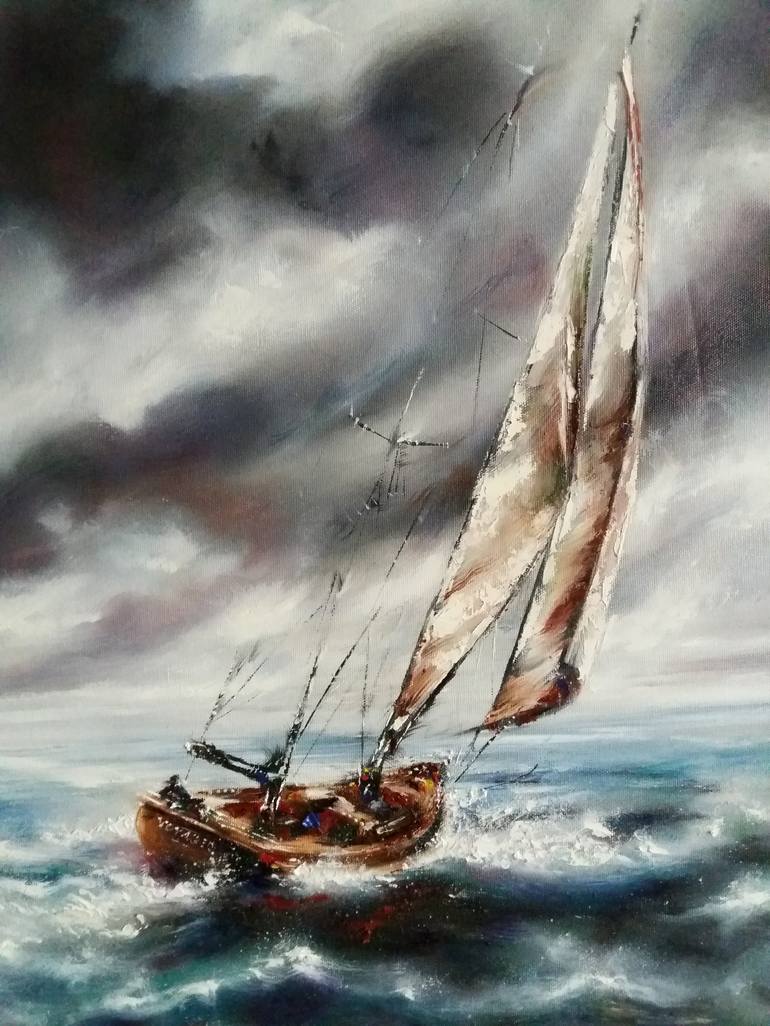 Original Fine Art Sailboat Painting by Mirza Latifovic
