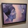 A portrait of Aretha Franklin singing her heart out.  I love the emotion that comes through in her performances, which is what I've attempted to capture here.  A lovely piece with subtle flecks of color throughout.  

Painting comes in a black frame, ready to hang.

Painting also comes with a signed certificate of authenticity.