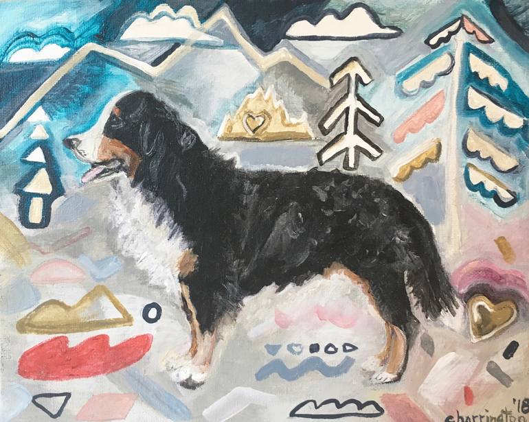 Bernese Mountain Dog in Mountain Land Painting by Cortney - Main Image