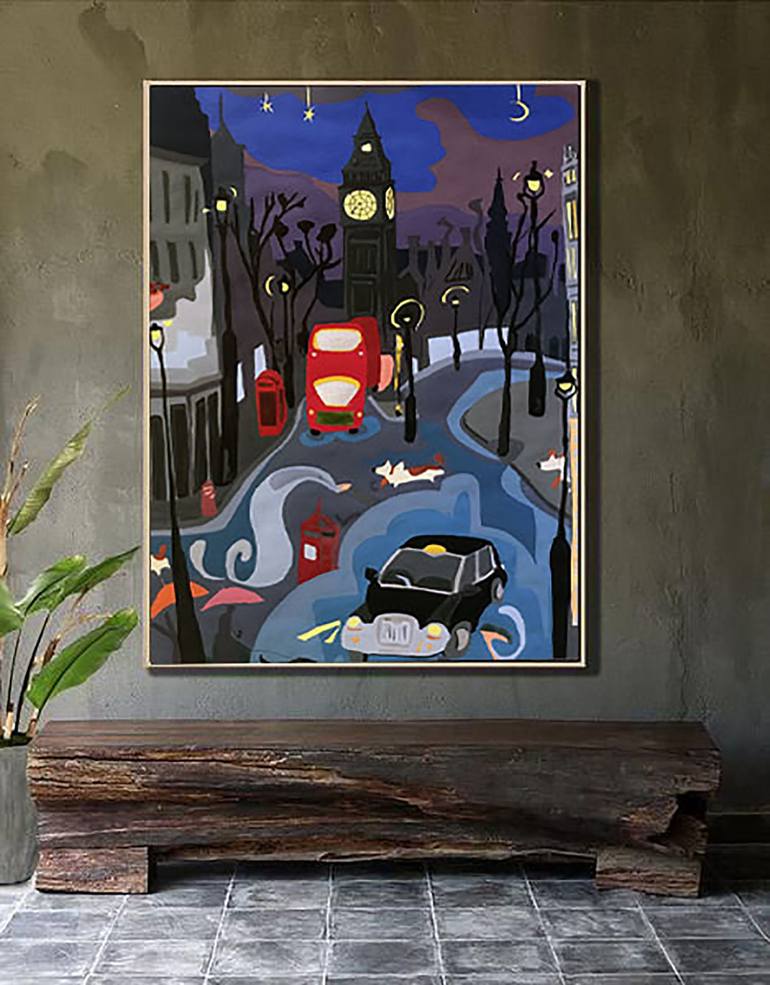 Original Abstract Expressionism Cities Painting by Helene Cortese
