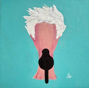 Original oil painting on canvas Oil portrait of a rock singer Volumetric brush strokes Square painting bright blue Portrait without a face thumb