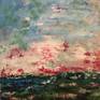 An abstract painting based on sun rise on a early morning in the Cotswolds