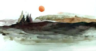 Watercolor Sunny Mountains Landscape thumb
