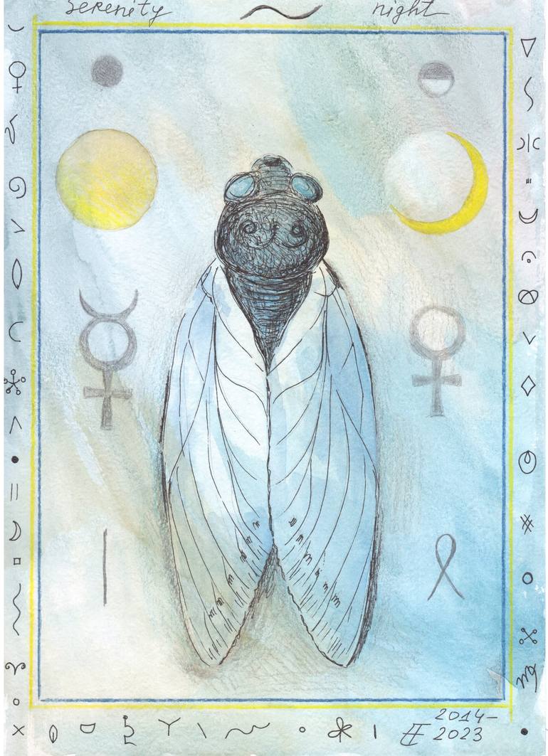 Original Fashion Painting by Ekaterina Evsikova | Conceptual Art on Paper | The Queen of the night. The cicada.