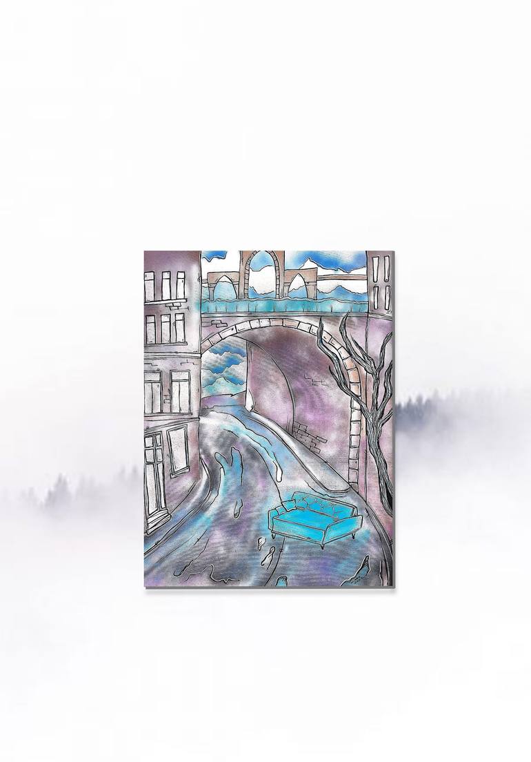 Original Surrealism Cities Painting by Nikol Labe