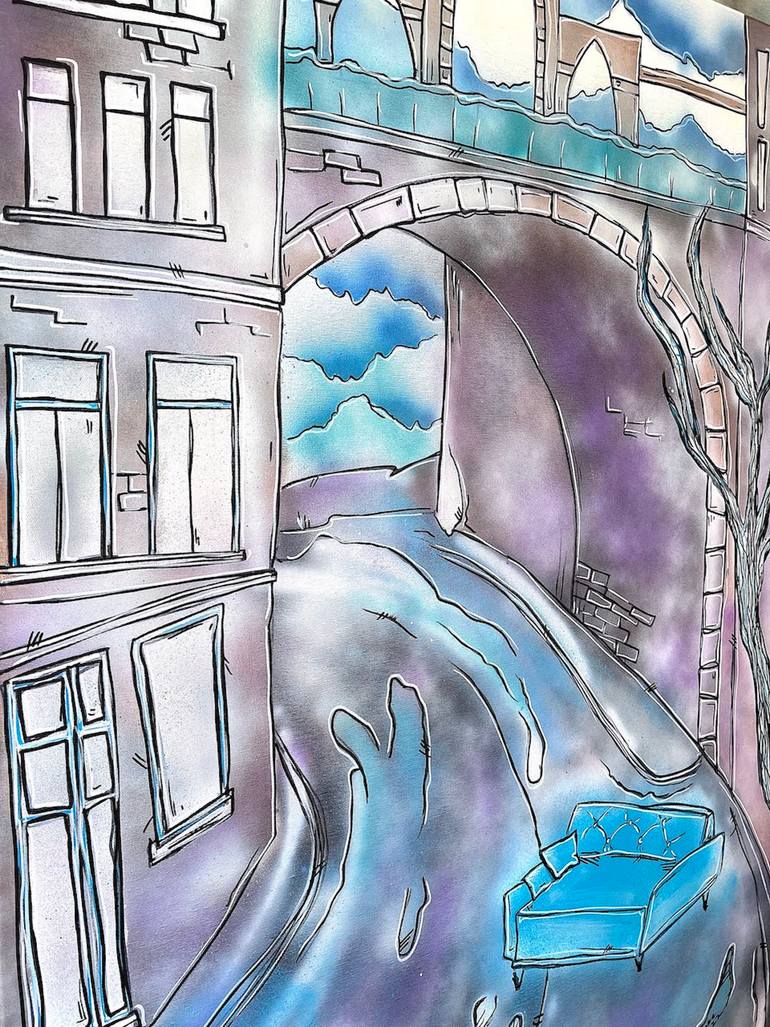 Original Surrealism Cities Painting by Nikol Labe