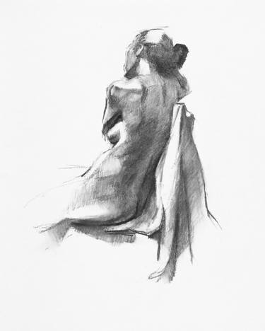 Charcoal drawing, woman body outline An Afternoon in Montparnasse  Original Art - Alex Righetto