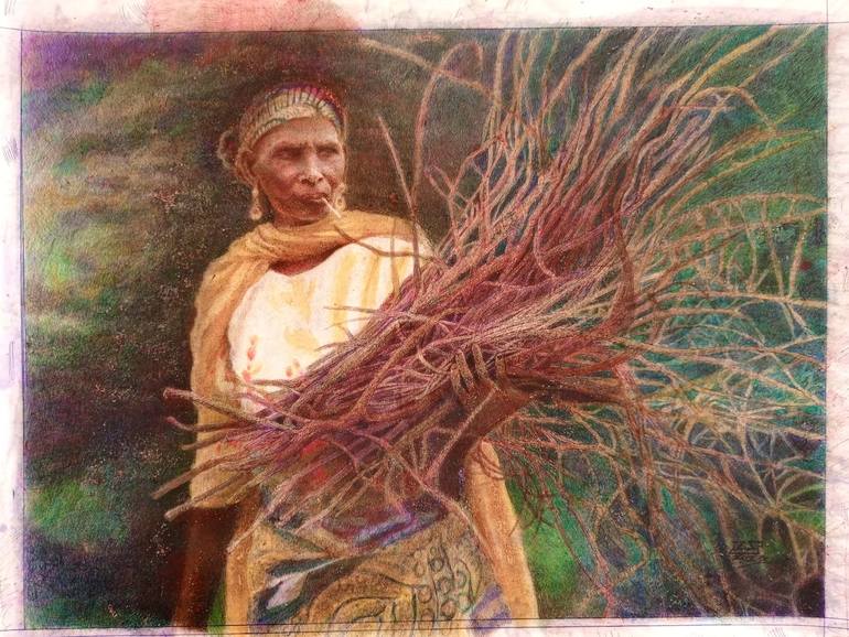 Original Rural Life Painting by Zion Shola-john | Contemporary Art on Pressed Cardboard | Portrait of Mother Nature: The Season of Gathering