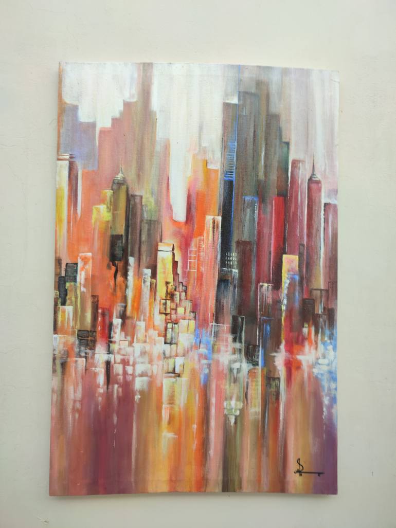 Original Abstract Cities Painting by Muhammad Nouman