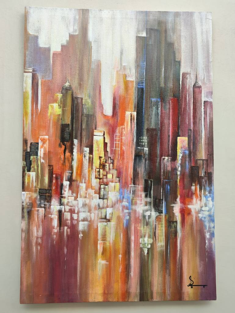 Original Abstract Cities Painting by Muhammad Nouman