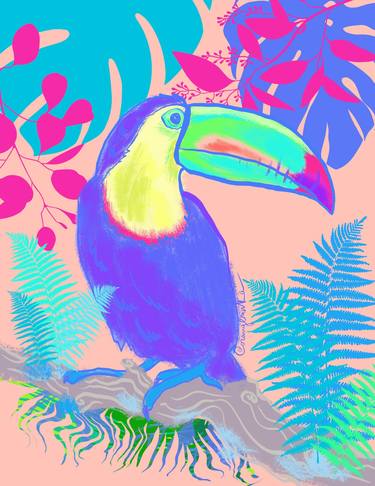 Neon colors toucan jungle print thumb