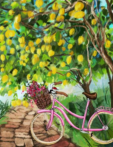 Pink bicycle under the lemon tree thumb