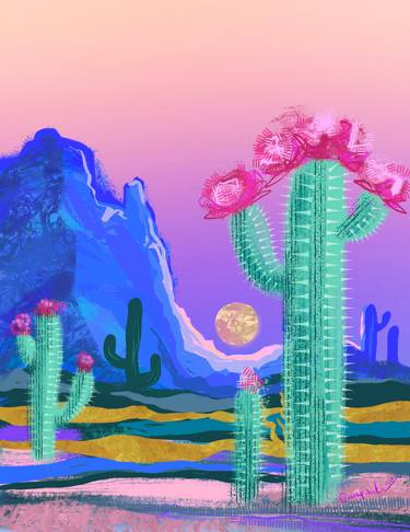Desert moon and cacti bloom thumb