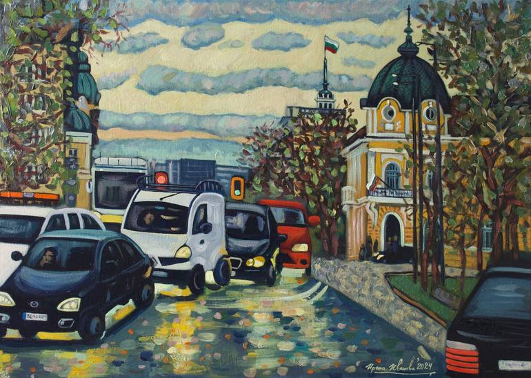Original Cities Painting by Irina Ivanova | Realism Art on Canvas | Sunset over the city