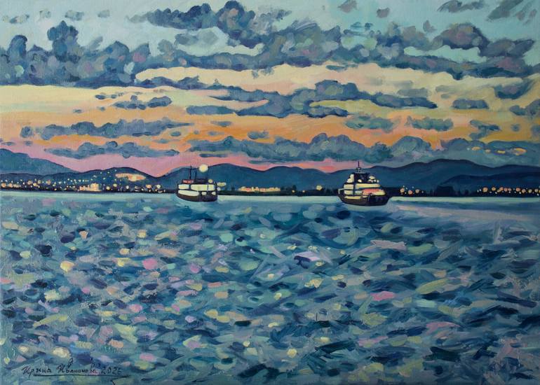 Original Beach Painting by Irina Ivanova | Expressionism Art on Canvas | Sunset at the sea