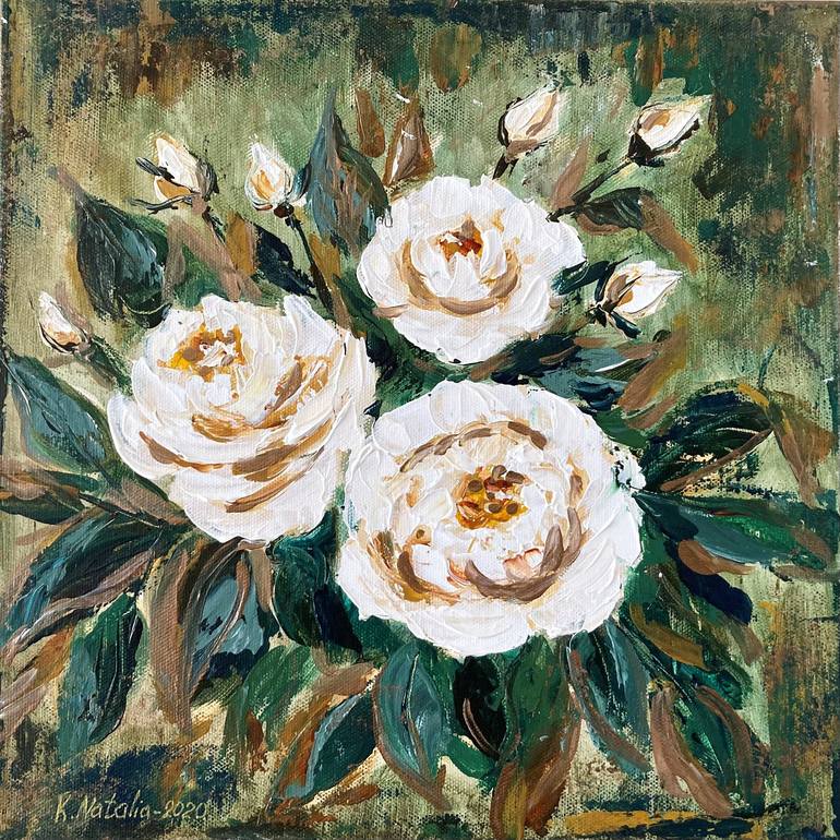 White Roses Painting by Natalia Karapunarly | Saatchi Art
