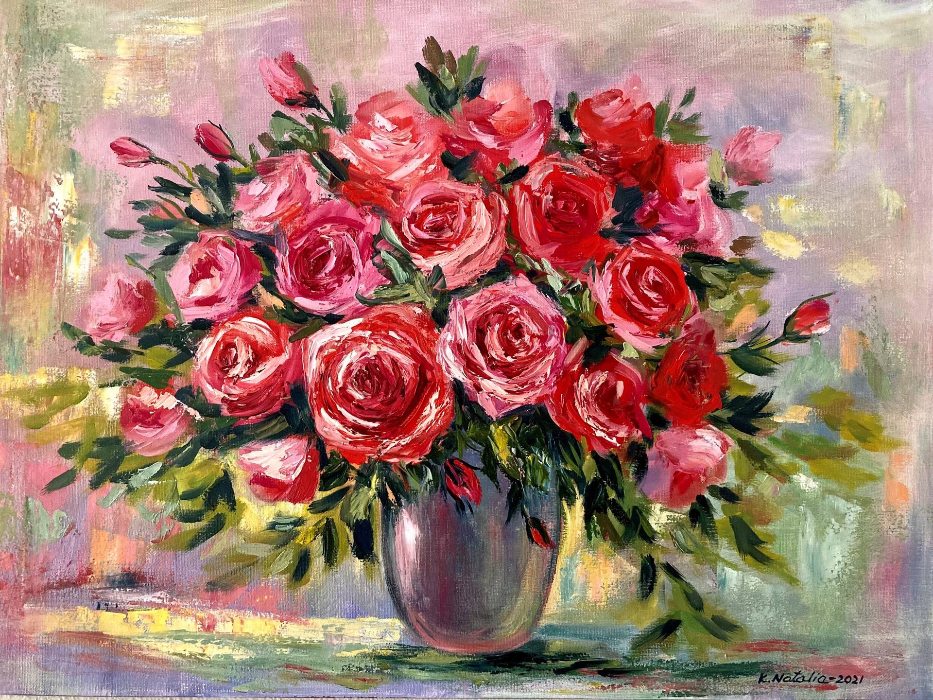 RED ROSES Painting by Natalia Karapunarly | Saatchi Art