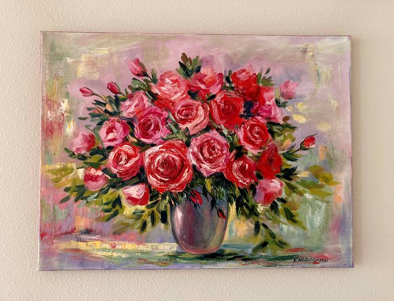Original Abstract Floral Painting by Natalia Karapunarly