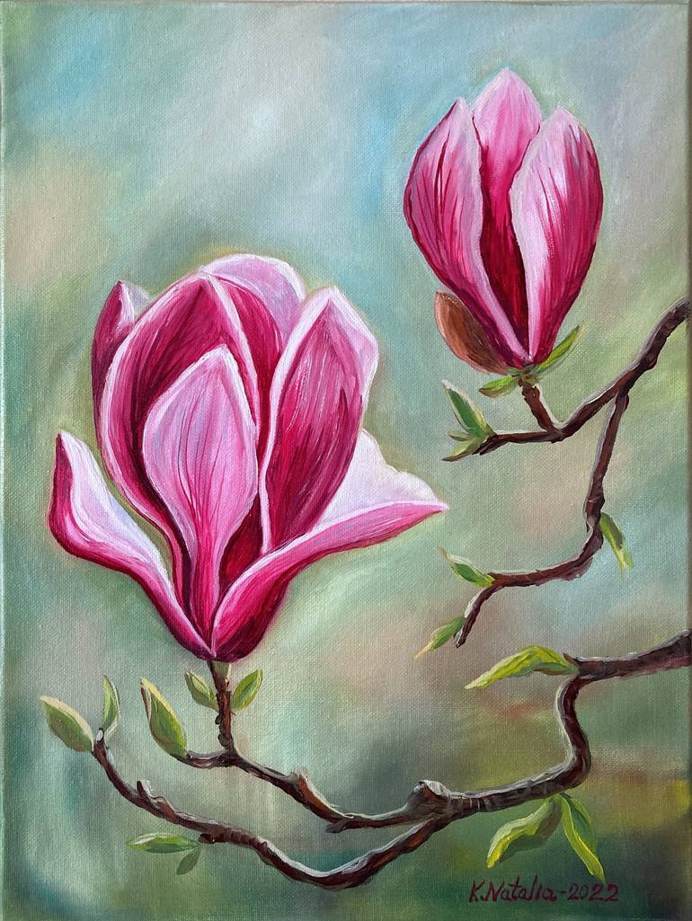 Original Art Deco Floral Painting by Natalia Karapunarly