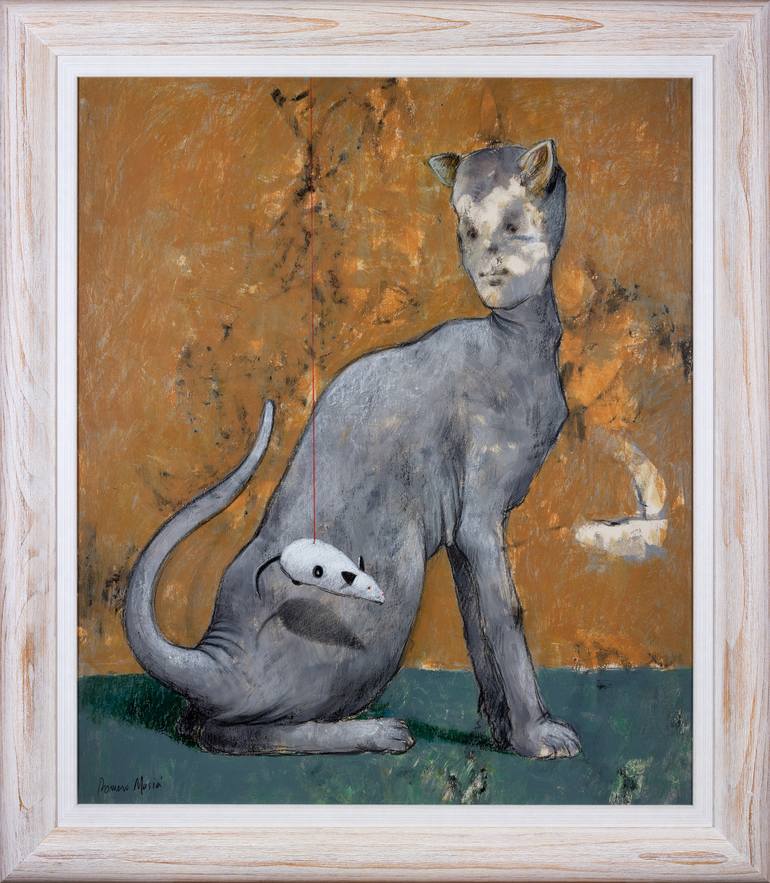 Original Expressionism Cats Painting by Rafael Romero Masiá