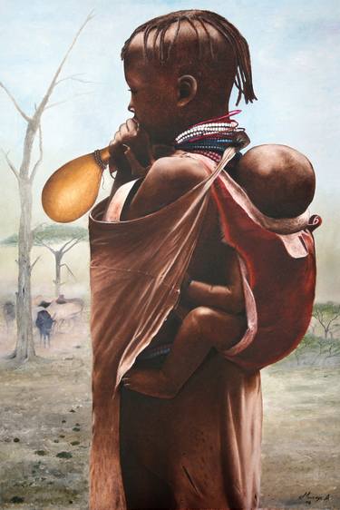 Turkana girl carrying a baby thumb