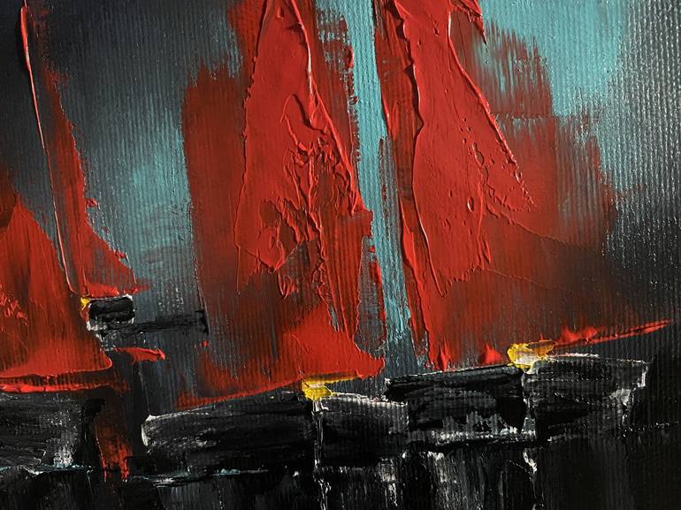 Original Abstract Expressionism Boat Painting by Volodymyr  Nezdiimynoha