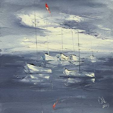 Original Abstract Expressionism Sailboat Paintings by Volodymyr Nezdiimynoha