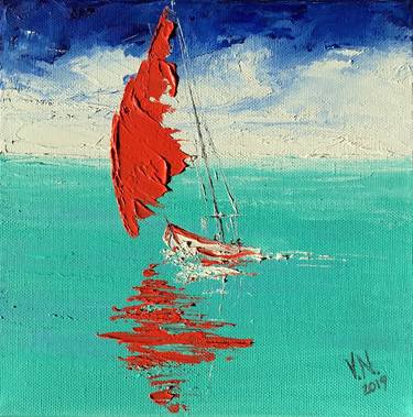 Original Abstract Expressionism Sailboat Paintings by Volodymyr Nezdiimynoha