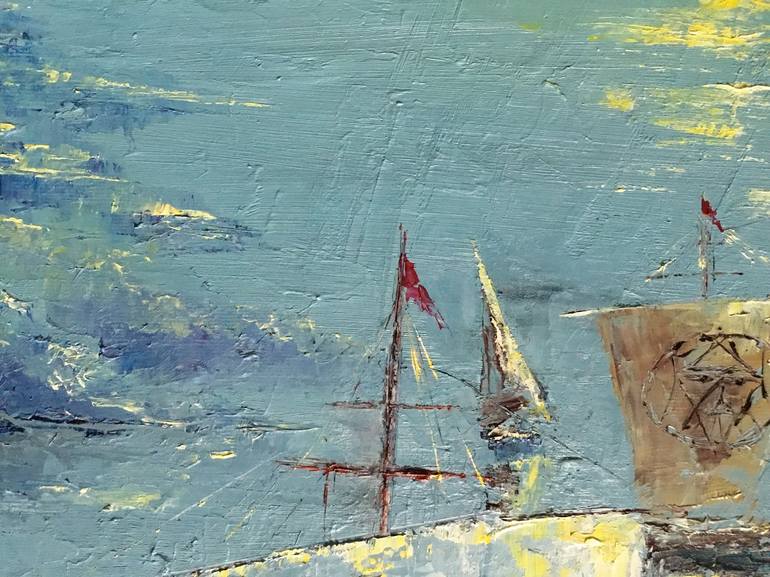 Original Fine Art Boat Painting by Volodymyr  Nezdiimynoha