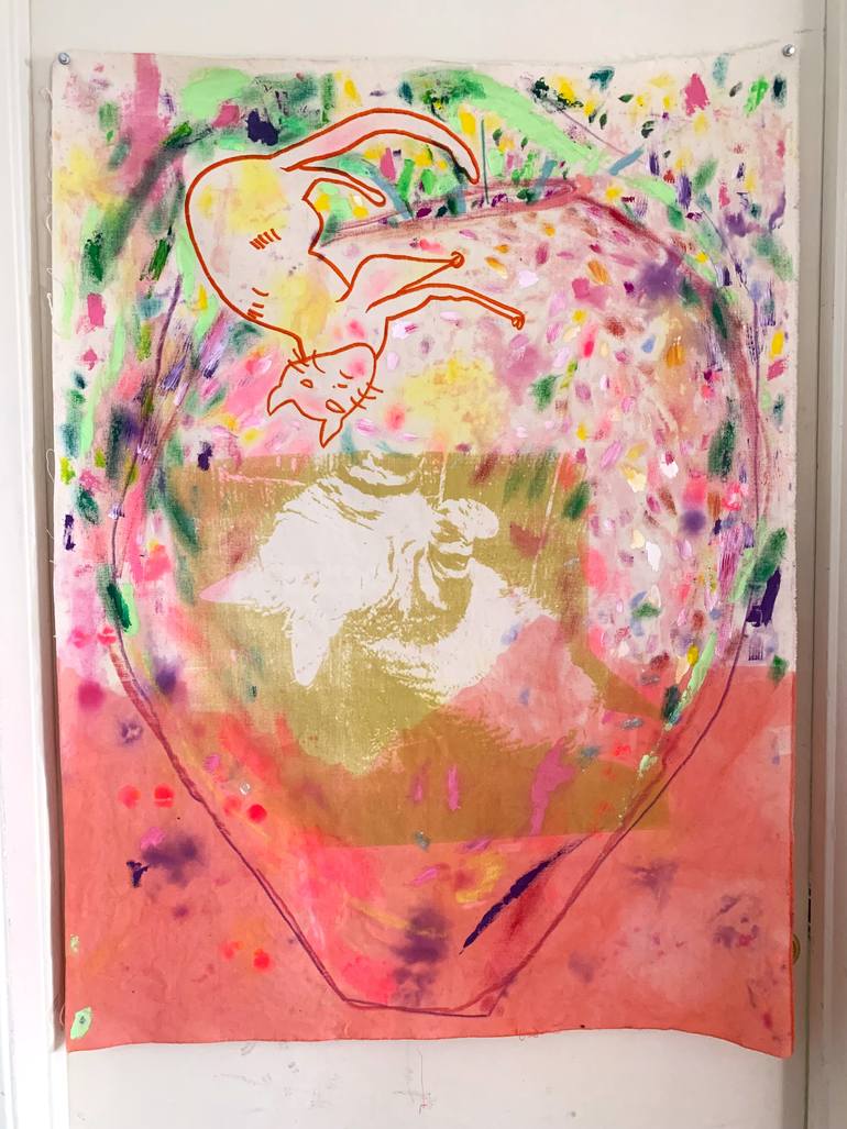 Original Abstract Cats Painting by Mika Kim