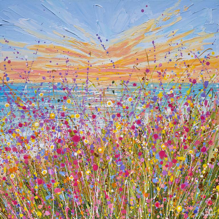 Pink Haze - Impasto Flower Field Painting Painting by Olga Tkachyk