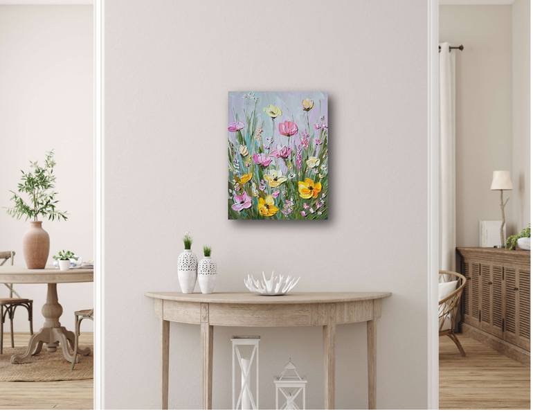 Pink Haze - Impasto Flower Field Painting Painting by Olga Tkachyk