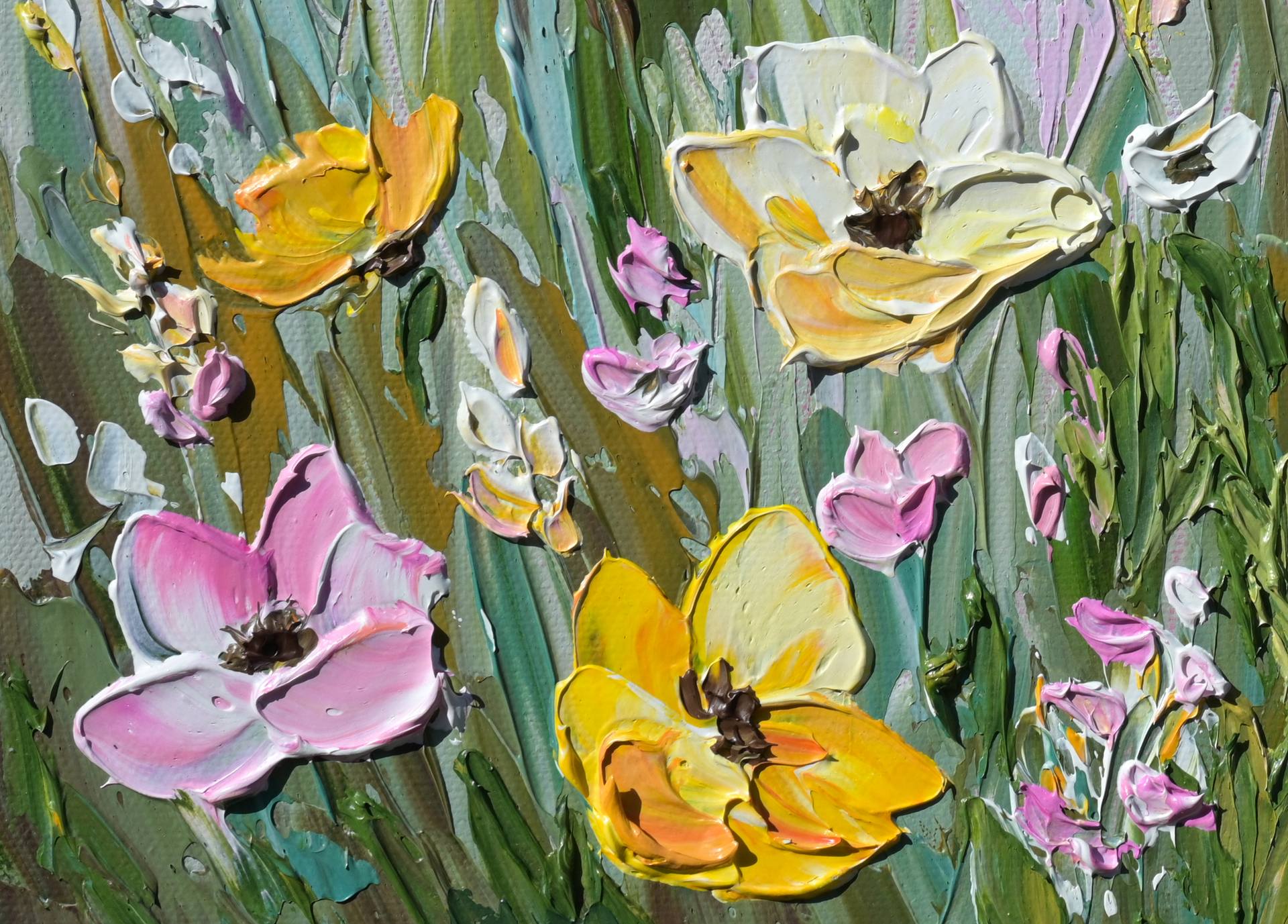 Pink Haze - Impasto Flower Field Painting Painting by Olga Tkachyk