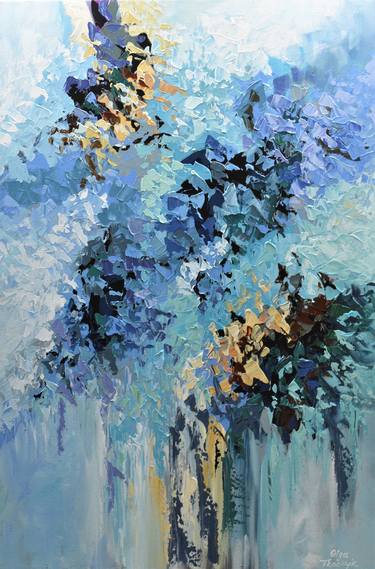 Blue Blossom - 36"x24" Original Impasto Abstract Painting thumb